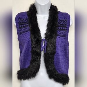 Forever And Ever XL Jr. Vest Faux Fur Knit Acrylic Cotton Purple Black